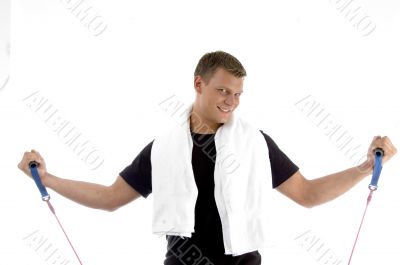 happy male with exercising rope