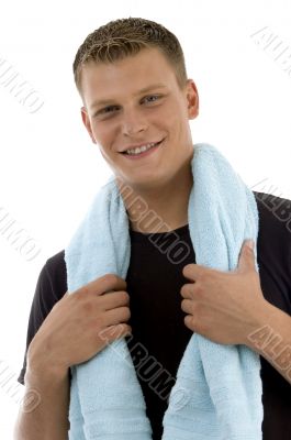 smiling man with towel