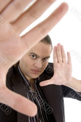 businessman holding hands like frame