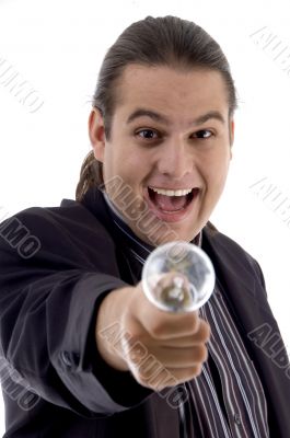executive showing electric bulb