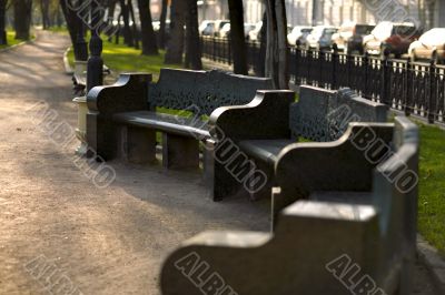 Bench in the city boulevard