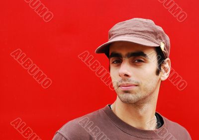 Man portrait on red background