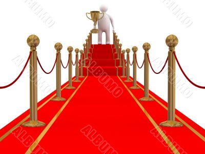 winner on a red carpet path. 3D image