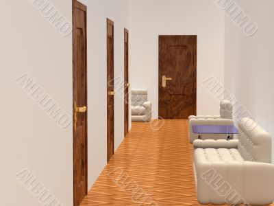 Interior of a corridor. waiting room. 3D image.