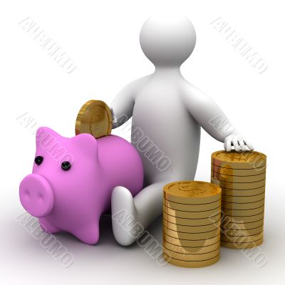 person putting money in a coin box. 3D image