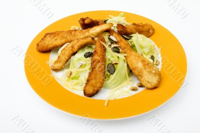 Salad with turkey stripes