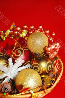 Elegant gold and red ornaments.