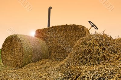 Tractor from bales of straw