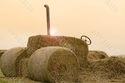 Tractor from bales of straw