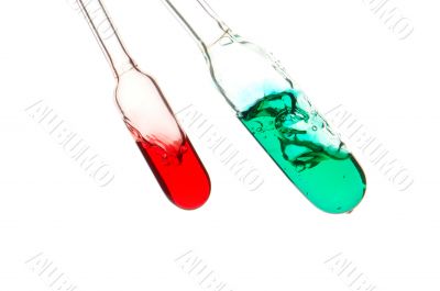 retorts with coloured liquids