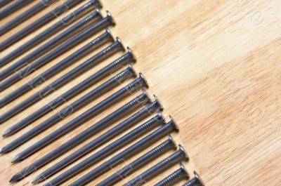 Macro of Nails on Wood