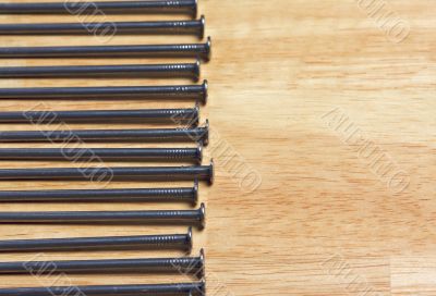 Macro of Nails on Wood