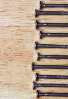 Macro of Nails on Wood