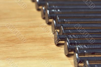 Macro of Nails on Wood