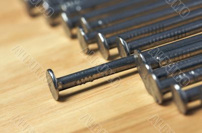 Macro of Nails on Wood