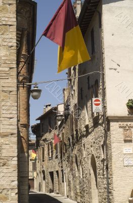 Bevagna - Ancient street with flags
