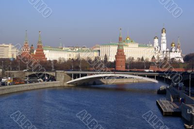 Road bridge and Kremlin in Moscow