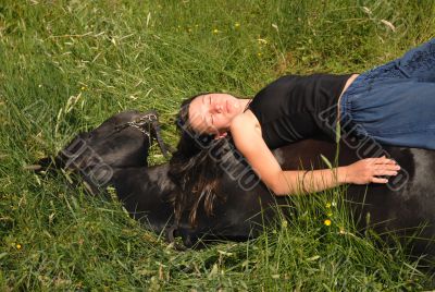 horse laid down and teen