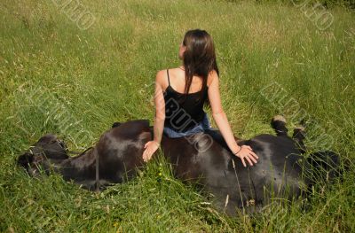horse laid down and teen