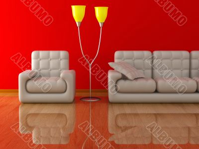 Interior of a living room. 3D image.