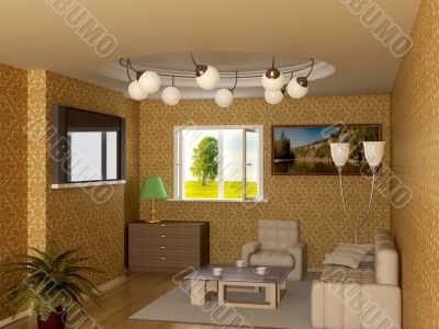 Interior of a living room. 3D image.