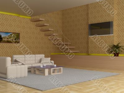 Interior of a living room. 3D image.