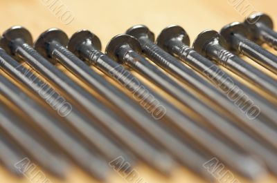 Macro of Nails on Wood