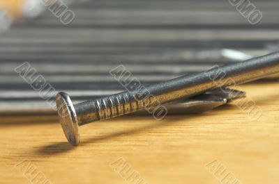 Macro of Nails on Wood