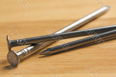 Macro of Nails on Wood