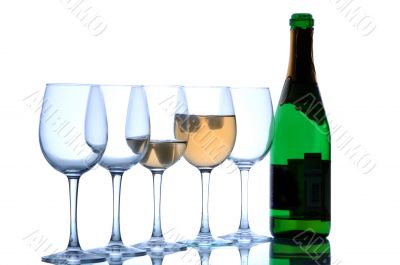 Green bottle of champagne
