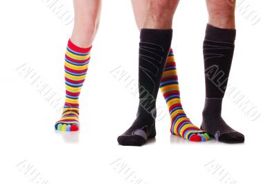 man and woman dance on white