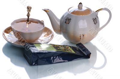 close-up tea time - on white background