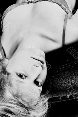Sensual looking girl in black and white