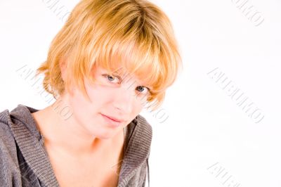 Red haired girl looking depressed at you