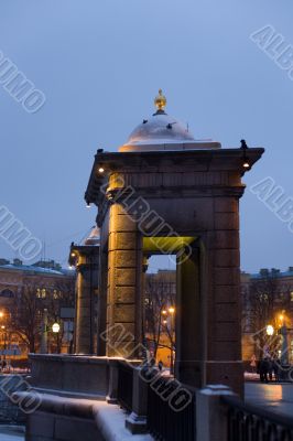 Winter evening on the bridge