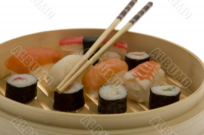 Sushi with chopsticks