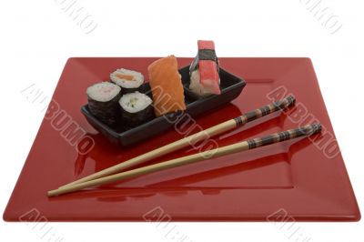 Sushi with chopsticks