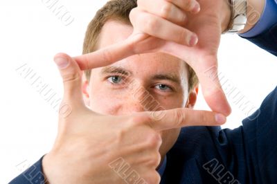 Businessman making a frame with his hands