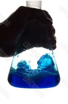 blue retort on hand