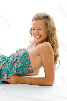 beautiful casual girl portrait on the floor