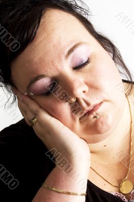 portrait of a big beautiful woman who falls asleep