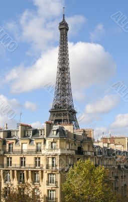 Eifel tower view from the paris roofs