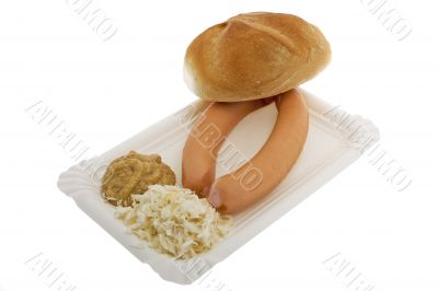 Sausage with mustard, horseradish and pastries