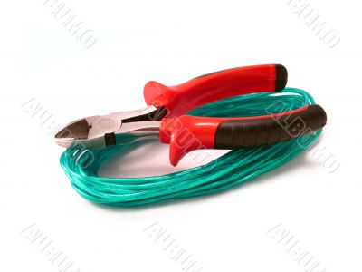 Wire-cutter and a wire isolated over white
