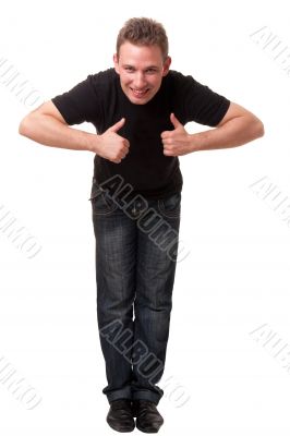 smiling young man with thumbs up