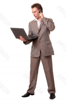 business man with notebook and mobile phone