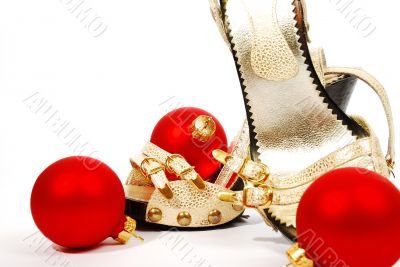 shoes and christmas balls