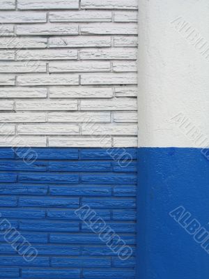 blue and white brick wall