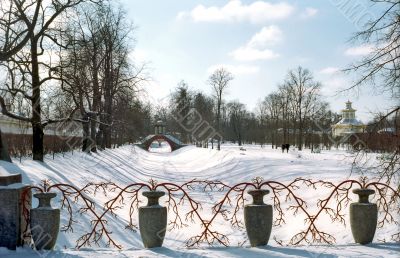 Decoration of the bridge in winter