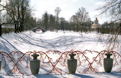 Decoration of the bridge in winter day